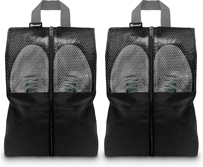 Shoe Bags For Travel, Used As For Storage or Shoe Travel Bag, Space Saving When Travelling With This Travel Shoe Bags For Packing, Featuring Waterproof Nylon Sneaker Bag (Black, 2 Pack, Medium) by HANOZI