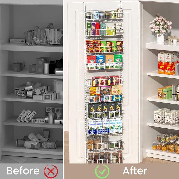 ElegantArray 9-Tier Pantry Door Organizer, White | Over The Door Pantry Organizer Rack and Storage, Hanging Spice Rack Shelves Door, Home Office Laundry Room Bathroom & Kitchen - Image 5