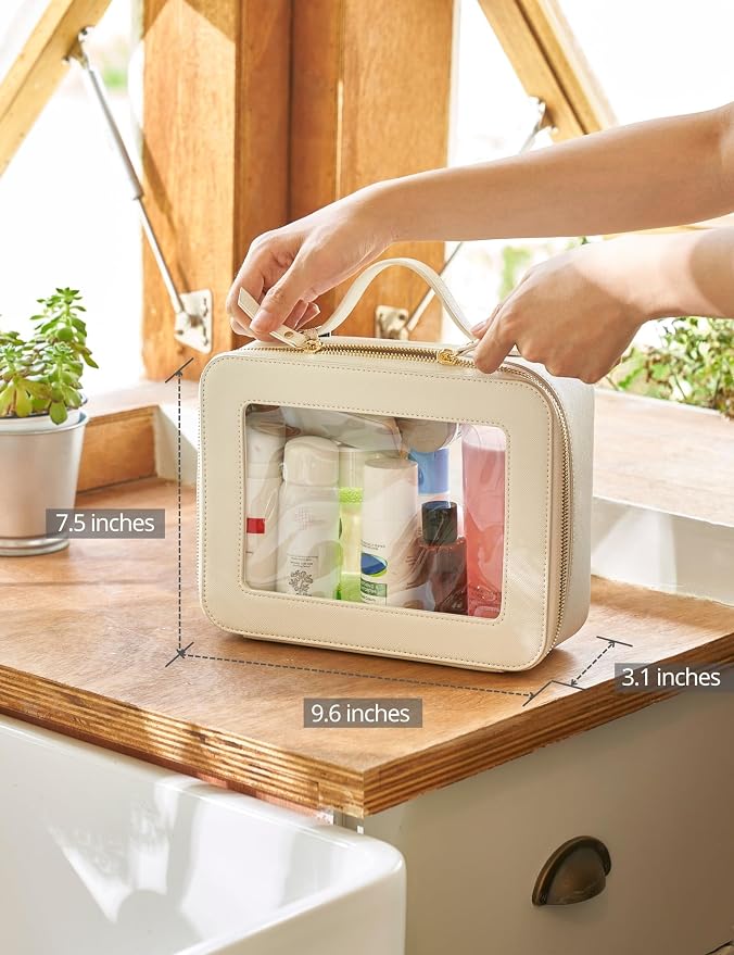 Clear Makeup Case White Toiletry Bag Travel Large Clear Cosmetic Bag with Zipper, Big Make Up Bag Organizer Women Traveling TSA Approved Transparent Bag Car for Essentials | Structured Mahjong Tile Bag with Zipper and Handle, Big Long-trip Cosmetic Cas... - Image 6