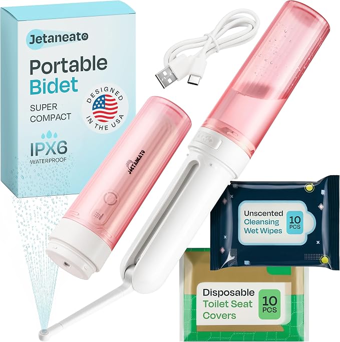 Portable Electric Bidet for Travel - Portable Bidet Rechargeable Handheld Sprayer with 3 High Pressure Modes, USB-C, Adjustable Nozzle & Extra Clean Kit, IPX6 Waterproof Peri Bottle (Pink) - Image 8