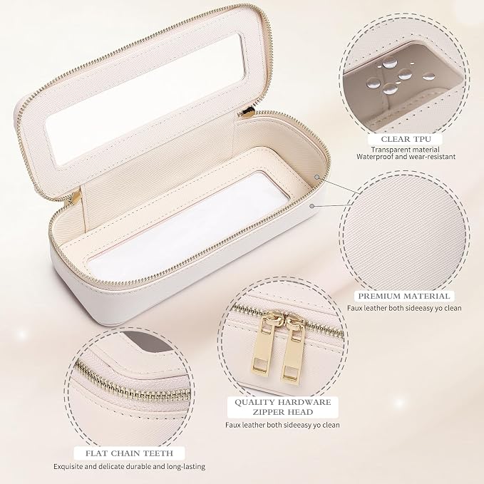 Pinkmik Travel Clear Makeup Bag, (Beige, M+SLIM) | Brush Case, TSA Approved Toiletry Bag, Waterproof Cosmetic Organizer with Zipper, Car Essential for Women - Image 5