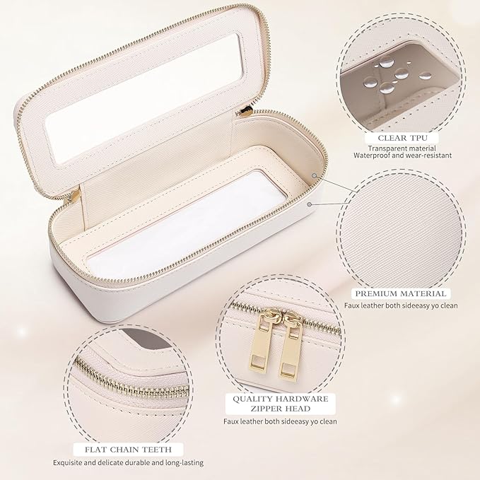 Pinkmik Makeup Brush Case, Beige, SLIM | Clear Travel Cosmetic & Toiletry Bag, Small Makeup Bag, Zipper Purse Organizer, For Women - Image 5