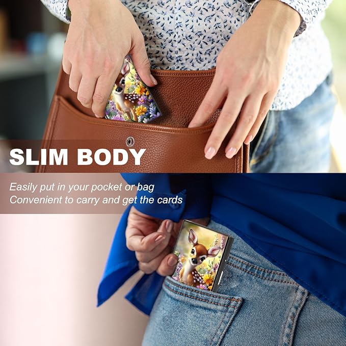 Metal Wallet,Credit Card Holder for Women,Slim RFID Blocking Credit Card Holder Thin Aluminum Wallet ID Case,6 Slot Business Mini Hard Metal Case for Women/Men,Cute Deer Floral - Image 4