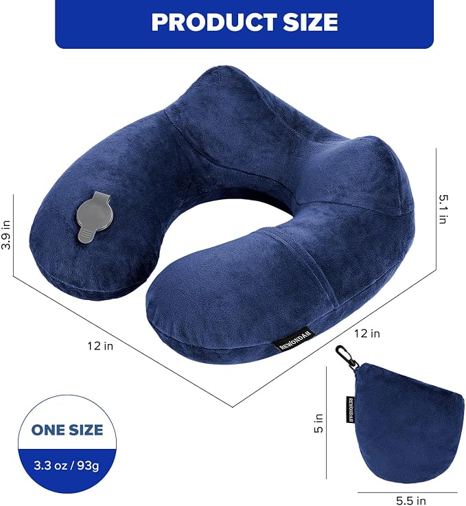 Rewondah Inflatable Travel Pillow for Sleeping Airplane - Inflatable Neck Pillow for Traveling on Plane with Washable Cover, Blow up Neck Travel Pillow for Airplanes, Cars - Portable and Comfortable - Image 7