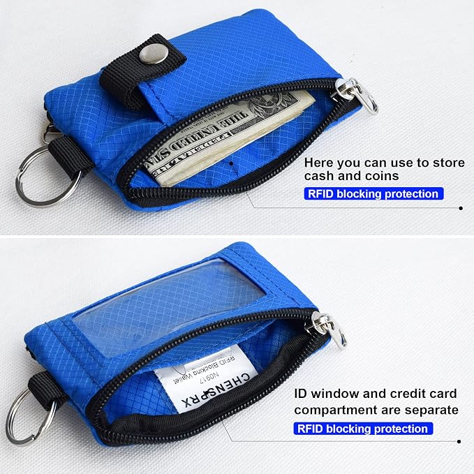CHENSPRX Minimalist RFID Blocking Small Wallet with ID Window,WaterResistant Zip Id Case Wallet with Lanyard Keychain for Cards,Cash,Travel,Women,Men - Image 4
