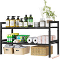 Under Sink Organizer and Storage 16.5"-30.7" Expandable Length, Adjustable Height Max 16.7" Under Sink Shelf 2 Tier with Removable ABS Panels Metal Frame for Bathroom Kitchen Pantry Cabitnet Pot Pan by Home