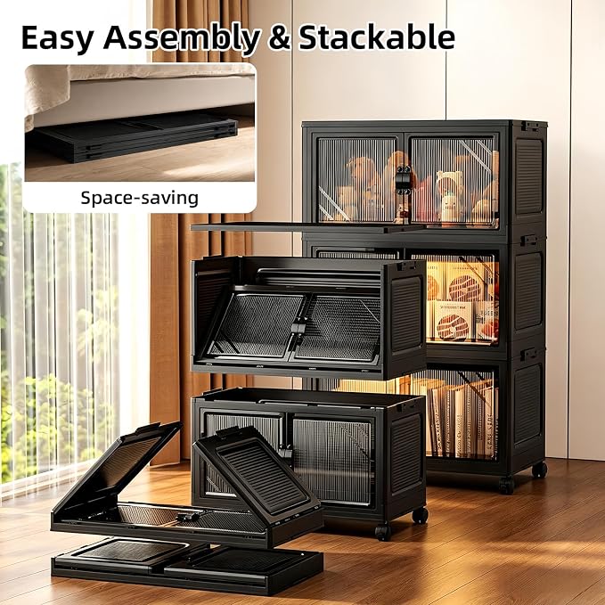 5-Tier Foldable Storage Cabinet with Wheels & Lid, 242QT Large Stackable Organizer, No Tool Required, Storage Cabinet for Garage, Home Office, Pantry, Kitchen, Dorm - Image 3