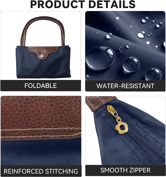 Nylon Tote Bag for Women, Lightweight Foldable Shoulder Tote with Zipper, Large Work Travel Bag for Everyday Use - Image 5