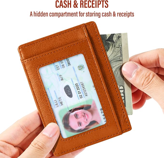 Travelambo Slim Wallet Front Pocket Minimalist Leather RFID Blocking Medium Size - Image 6