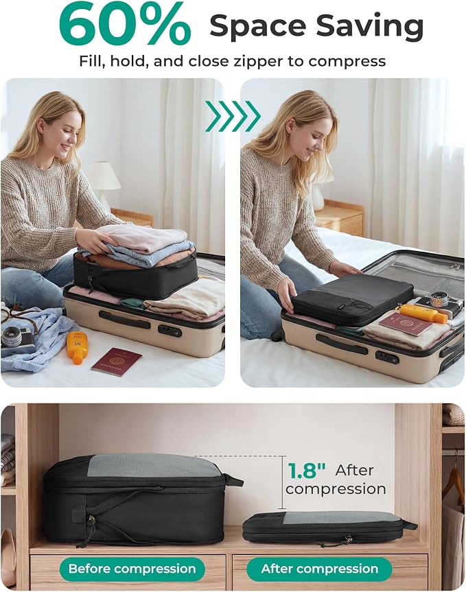 BAGSMART Compression Packing Cubes for Travel Essentials | 14 Set /6 Set /4 Set/2 Set, Lightweight, Durable - Image 6