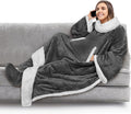 PAVILIA Sherpa Blanket with Sleeves, Foot Pocket for Women Men Adults, Thick Wearable Blanket Throw Wrap, Fleece Warm Snuggle Blanket Robe, Cozy Gift Ideas Wife Mom, Dark Gray by PAVILIA