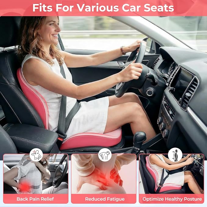 Memory Foam Seat Cushion with Lumbar Support Pillow for Truck Driver, Ergonomic L-Shaped Car Seat Cushion for Tailbone Pressure Relief, Non-Slip Chair Pad for Long Driving (Pink) - Image 4