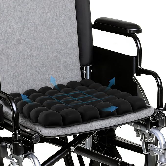 Inflatable Seat Cushion for Office, Travel, Car & Wheelchair - Inflating Air Cushion Seat, Portable Comfort Seat Cushions for Airplane, Stadium, Chair - Ergonomic Support for Long Sitting (Black) | Inflating Air Cushion Seat, Portable Comfort Seat Cush... by Foamagic