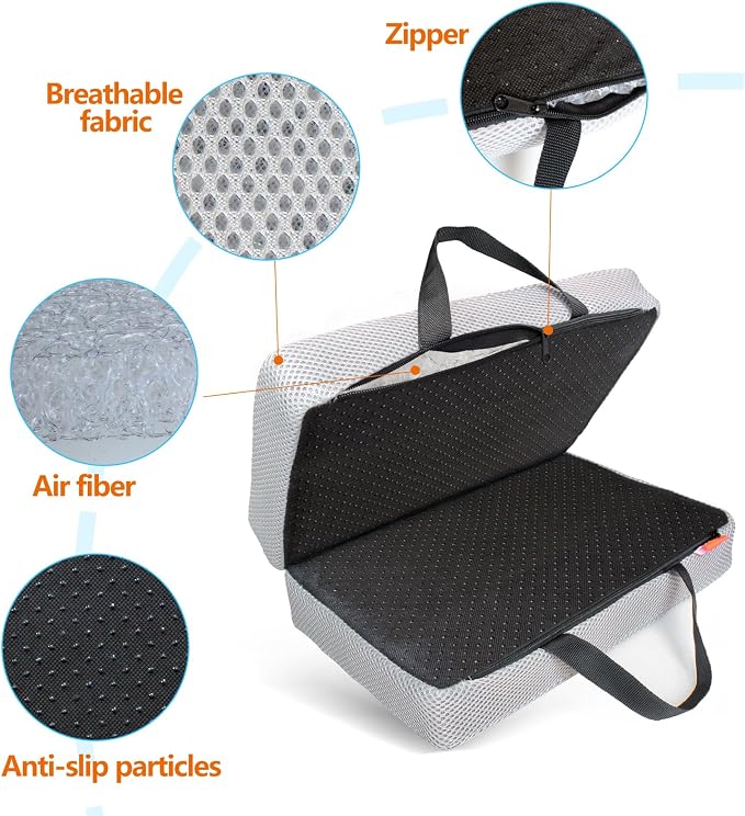 Foldable Portable Seat Cushion, 2-Inch Thick Breathable Mesh Honeycomb Cooling Pad with Washable Cover, Lightweight Travel Cushion for Office Chair, Car, Stadium, Camping, Gray, 15.5"×13" - Image 4
