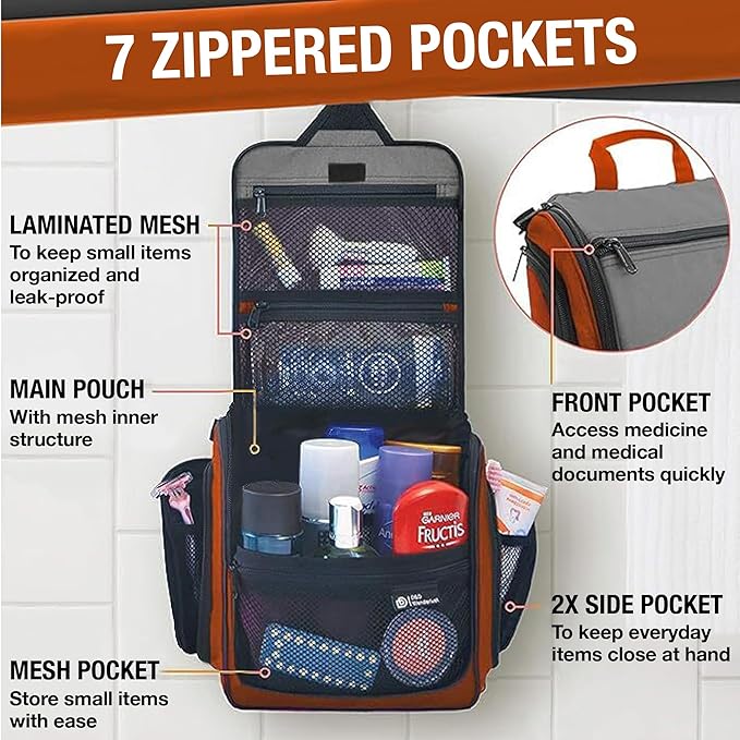 D&D Wanderlust D&D Hanging Travel Toiletry Bag for Men and Women – Cosmetics, Makeup and Toiletries Organizer Kit with 10 Compartments - Image 5