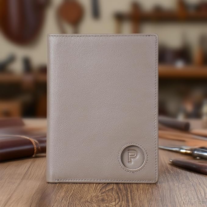 Polare Leather AirTag Passport Holder RFID Blocking Travel Bifold Wallet | Luxury Napa Cowhide Leather, AirTag Slot, Vintage Passport Cover Case, International Travel Wallet, Grey - Image 8