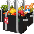 Reusable Grocery Bags (3 Pack ) - Heavy Duty Eco Tote Bags with Box Shape to Stand Up, Hold Up to 65 Lbs - Stay Open & Fold Flat - Foldable Reusable Shopping Bags with Long Handles & Hard Bottom by LALABAG