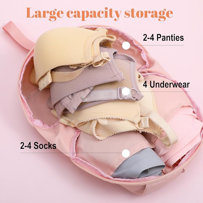 SHENLIU Travel Underwear Organizer Bag for Women, Portable Multi-Compartment Underwear Travel Cubes for Bras Lingerie, Luggage Packing Organizer for Suitcase Carry-Ons(Pink) - Image 2