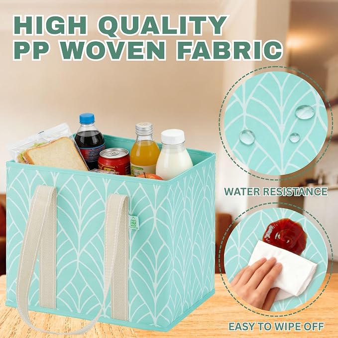 VENO 3 Pack Heavy Duty Reusable Grocery Shopping Bags Utility Tote | Water Resistant, Storage Box with Sturdy Handles & Hard Bottom, Foldable for Groceries Shopping Cart(Evergreen, 6 Gallon) - Image 3