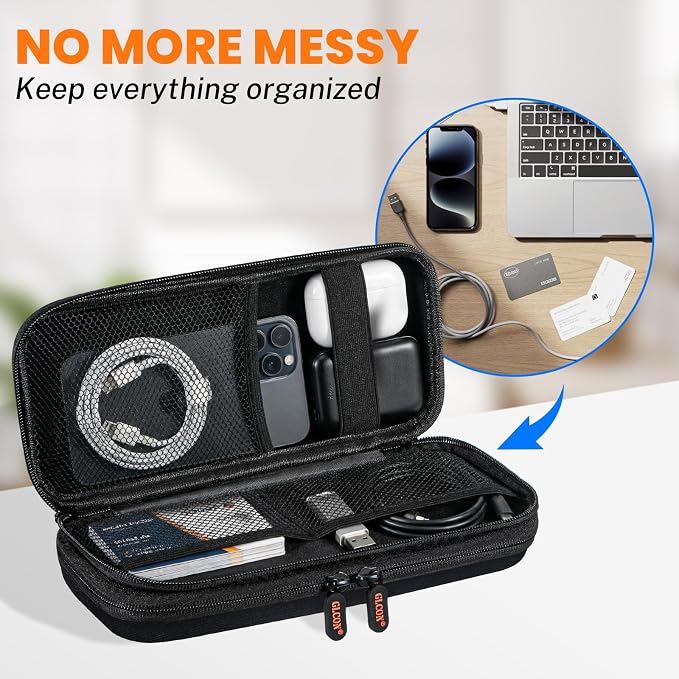 Double-Layer Hard Shell Electronics Organizer Travel Case | Shockproof Hard Shell Carrying Case,Portable Tech Accessories Zipper Bag for Cord, Cable, Charger, Phone, Power Bank & USB - Image 5