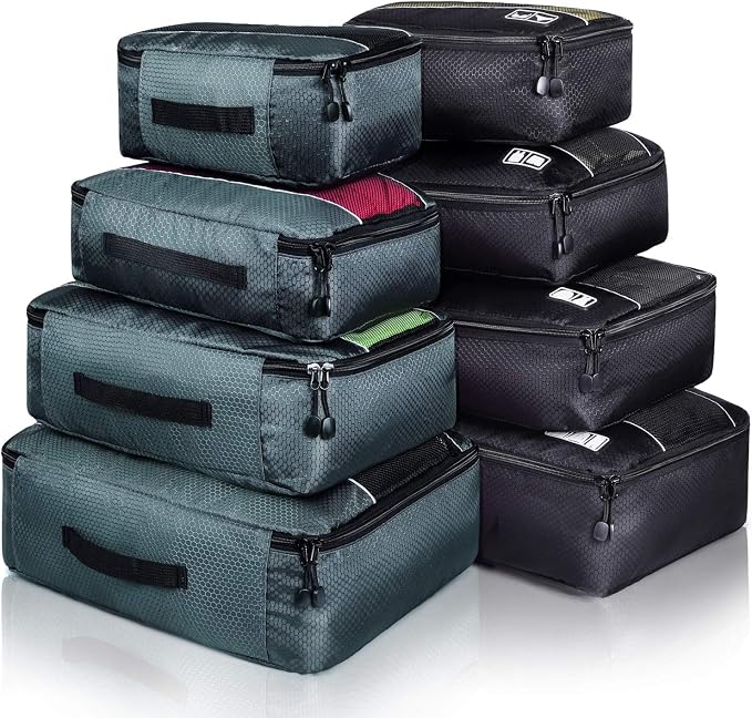 Packing Cubes large Luggage Organizers Bags For Travel Organizing Clothes | Mixed Color 8 Set Suitable family or two-person trips; breathable mesh make easy to sort; durable and convenient to store by Idesort