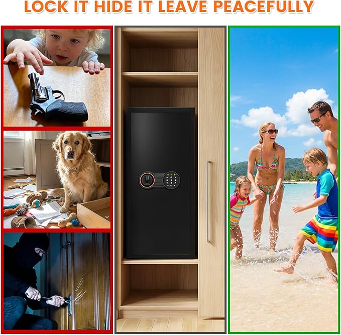 8.0 Cub Large Home Safe Box with Inner Lock Box, 31.5"H Slim Design | 50LBS Heavy Duty Steel, Alarm System, LED Light, Removable Shelves, Wall/Floor Mountable for Home Business Office - Image 8