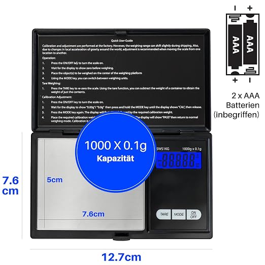 Smart Weigh Digital Pocket Scale – 1000g x 0.1g Precision – Ideal for Jewelry, Food, Herbs, and Medicine – Stainless Steel Platform with Protective Cover – Black (Battery Included) - Image 3