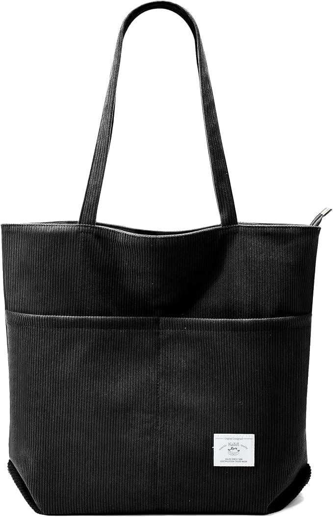 KALIDI Women Corduroy Tote Bag Zipper Casual Tote's Handbag Big Capacity Shoulder Bag with Pockets by KALIDIFANCYFOREST