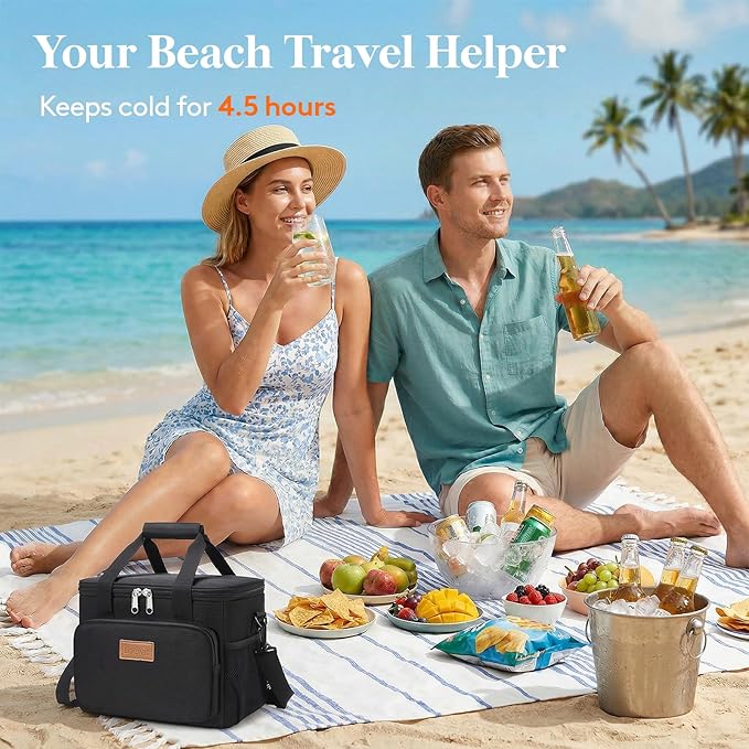Lifewit Medium Lunch Bag, Insulated Lunch Box, Soft Cooler Cooling Tote for Adult Men Women, Black 12-Can (9L) - Image 2