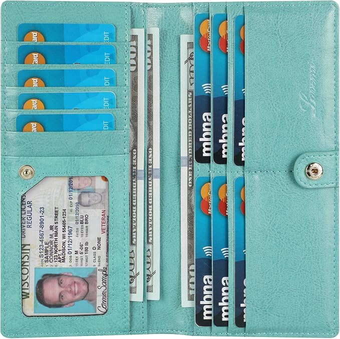 Ultra Slim Thin Leather Women Wallet RFID Blocking Credit Card Holder Bifold Long Ladies Billfold by Lavemi
