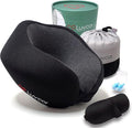Premium Quality Memory Foam Travel Neck Pillow Bundle - Best Ergonomic Pillow for Airplane Travel, car Ride, Sleeping. Comes with Eye mask, earplugs and Storage Bag.(Stealth Black) by Luvcor