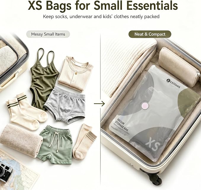 Travel Vacuum Bags with Electric Pump: 15 Pack XS/S/M/L Vacuum Seal Bags | up to 80% Space Saver Compression Packing Bags for Suitcase, Carry-On, Cruise, Dorm & Seasonal Storage - Image 5