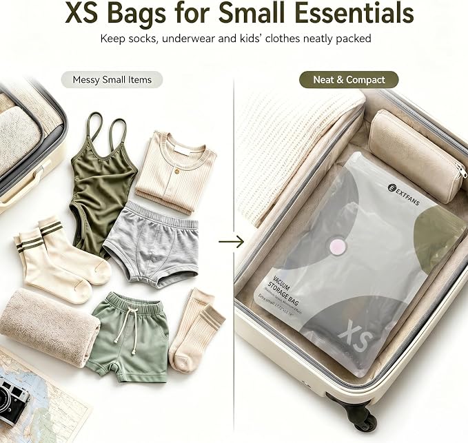 Travel Vacuum Bags with Electric Pump: 9 Pack XS/S/M/L Vacuum Seal Bags | up to 80% Space Saver Compression Packing Bags for Suitcase, Carry-On, Cruise, Dorm & Seasonal Storage - Image 4