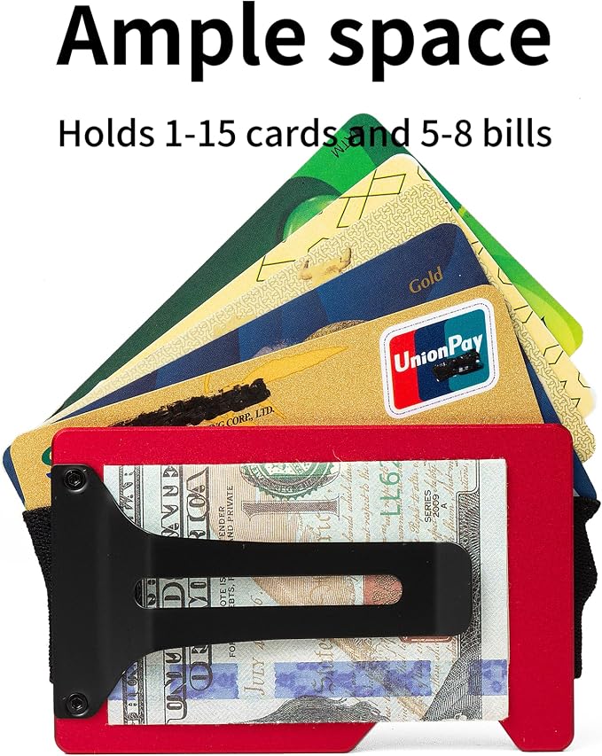 Minimalist Wallet for Men, Slim Metal RFID Blocking Wallet Credit Card Holder Money Clip & Cash Strap, Scratch-Resistant Holds 15 Cards,Ideal Gift for Men | Matte Red - Image 3