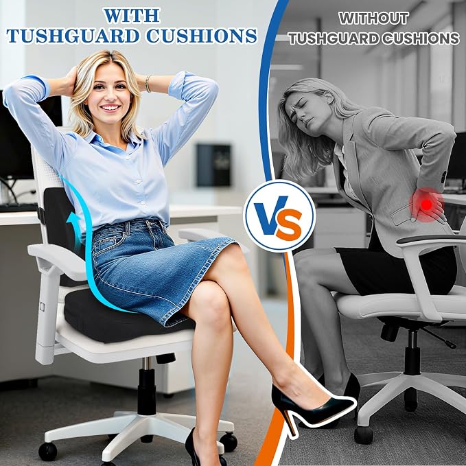 Back&Seat Cushion, Chair Cushions, Lumbar Back Support Pillow, Black/Large | Breathable Memory Foam Back Support Pillow, Portable Airplane Seat Cushion for Travel, Computer Desk, Wheelchair, Driving - Image 5