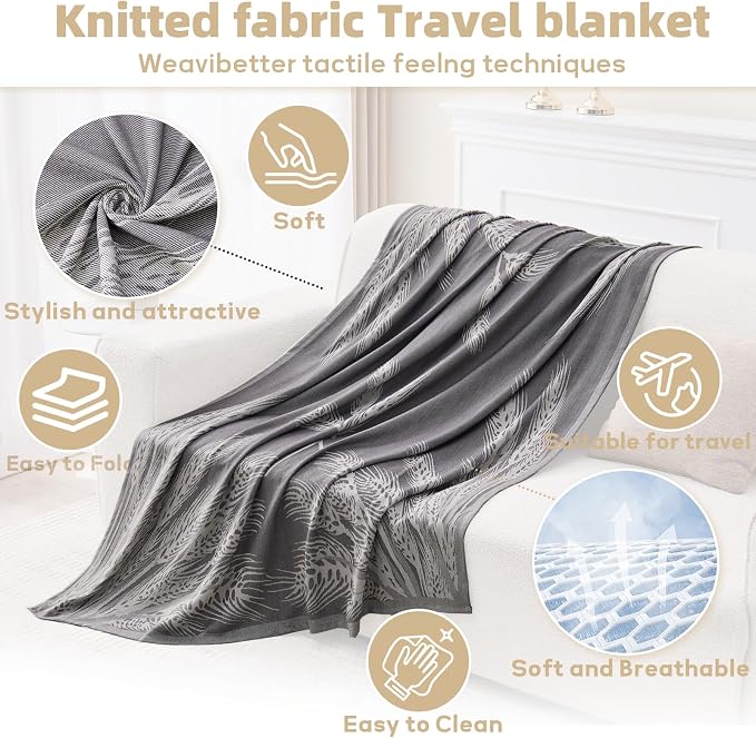 Travel Blanket Airplane - Ultra Soft & Lightweight Knit Design Compact Airplane Blanket,53x72 Inch,Stylish Travel Shawl Wraps for Flights,Office,Home Use,Travel Essentials & Gifts - Image 4