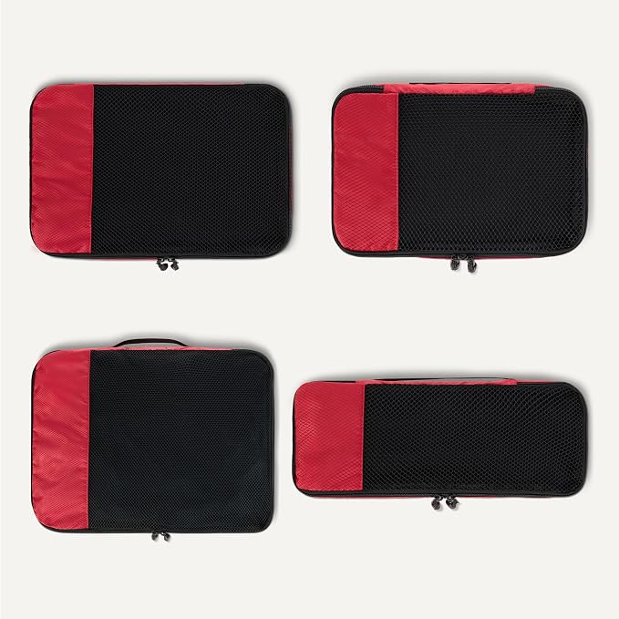 Amazon Essentials 4-Piece Packing Cubes Travel Accessories Set, Luggage Organizer, Double Zipper, Mesh Top, Space-Saving Suitcase Organizer, Small/Medium/Large/Slim, Red (Previously Amazon Basics) - Image 5