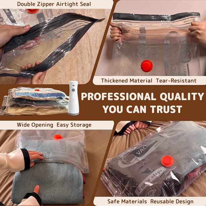 Travel Vacuum Bags with Wireless Rechargeable Pump, Vacuum Seal Bags for Clothing, Compression Space Saver for Luggage & Suitcase, 12 Combo Travel Size - Image 7