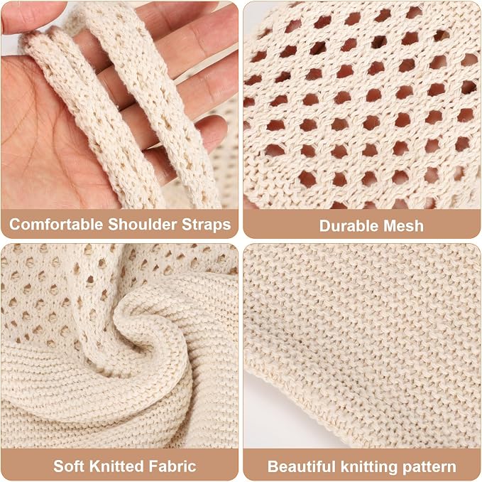 Sightor Crochet Tote Bag, Mesh Beach Bag Knit Summer Hobo Bag for Women | Beach Tote bag Vacation Outfits Aesthetic Boho Bag - Image 5