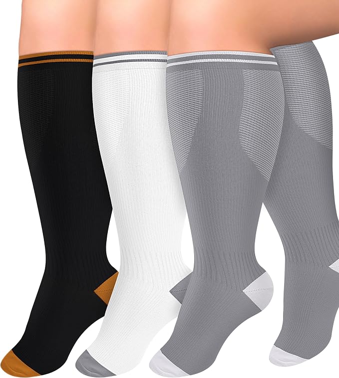 Diu Life 3 Pairs Plus Size Compression Socks for Women and Men Wide Calf Extra Knee High Support for Circulation by DiuLife