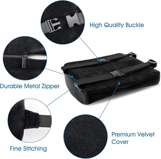 Memory Foam Lumbar Pillow and Seat Cushion Combo, Ergonomic, Orthopedic, Lower Back Support, Premium Washable Velvet Covers with Non-Slip Bottom, Ideal for Office Chairs and Car Seats (Black) - Image 4