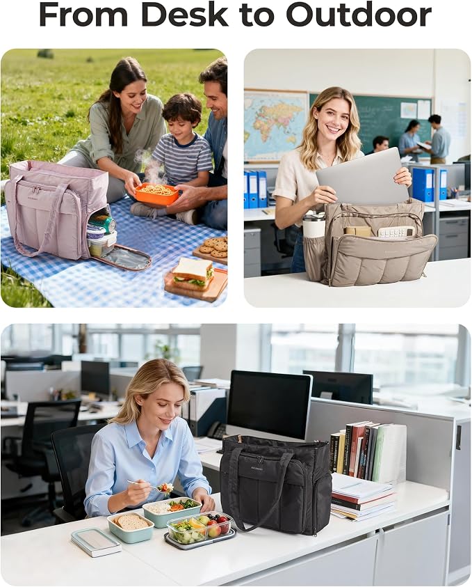 BAGSMART Tote Bag for Women, Puffy Work Tote Bag with Zipper, Quilted Large Teacher Bag for Work, Travel - Image 3