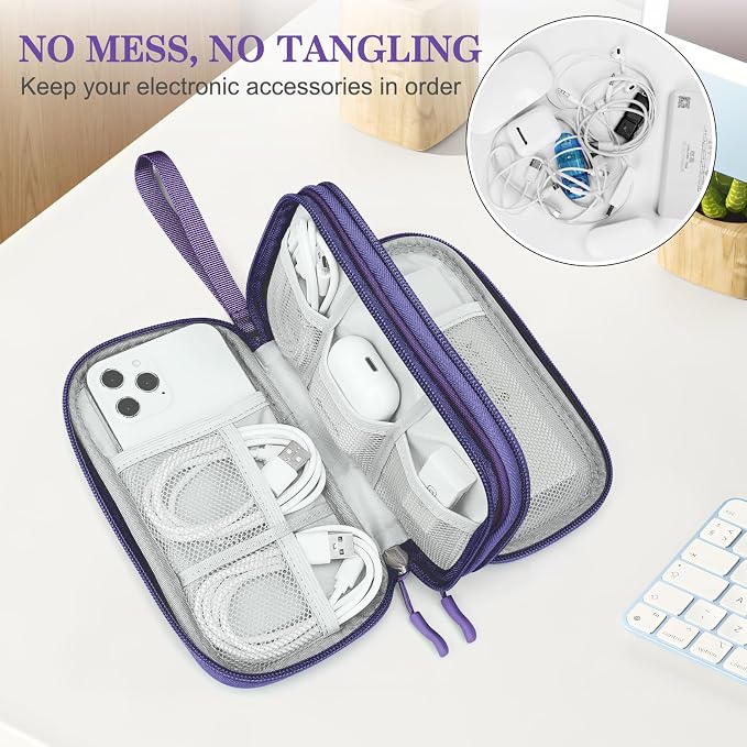FYY Electronic Organizer, Travel Tech Pouch Bag, Cable Organizer Purple | Wrist Strap, Waterproof, Double Layers Portable Electronics Travel Carrying Case for Cord, Charger, Daily Business Trips Use - Image 5