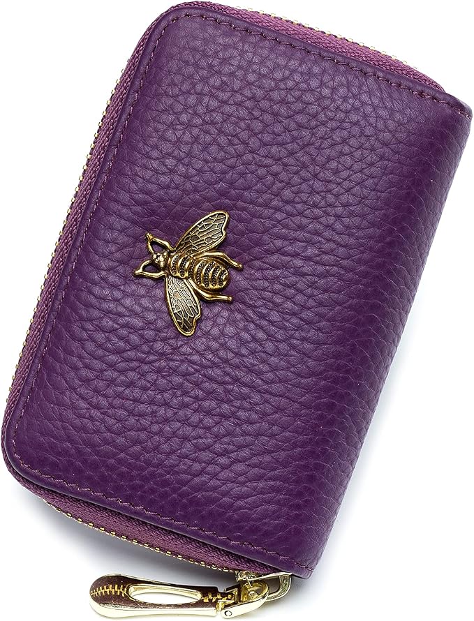 imeetu RFID Credit Card Holder, Small Card Wallet Women, Leather Card Case | Genuine Leather Women's Card & id Cases, Change Coin Purse with Zipper Keychain id Window, 20 Colors & 3 Styles, Daily, Gifts by imeetu