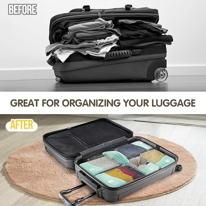 Compression Packing Cubes 8 Set, Dual Zipper Compression Packing Cubes for Travel, See-Through Mesh Packing Bags for Suitcases, Compression Cubes with Shoe Bag - Image 5