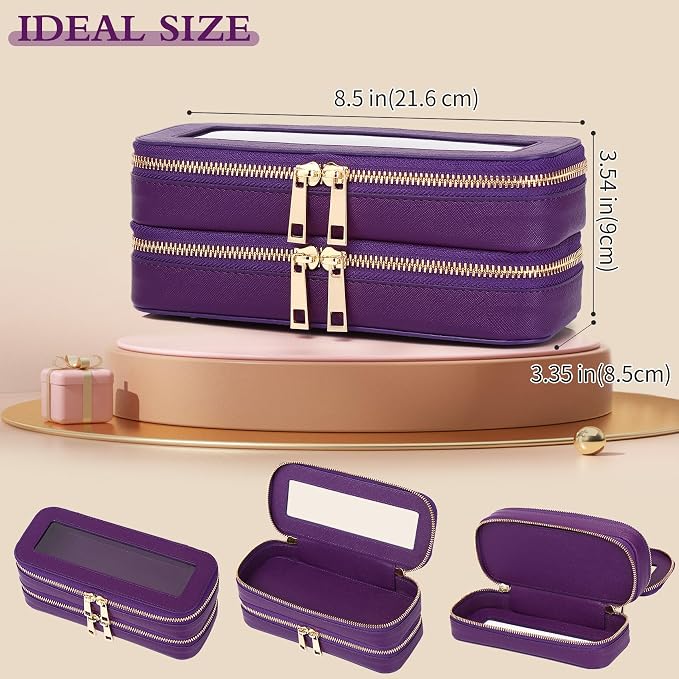 Pinkmik Double Layer Makeup Bag, D.Purple | Makeup Brush Case, Waterproof, Travel Cosmetic & Toiletry Organizer, Car Essentials for Women - Image 4
