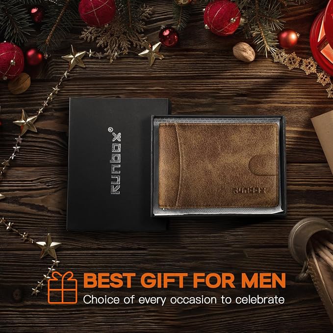 RUNBOX Slim Wallet for Men Genuine Leather RFID Blocking Bifold Minimalist Front Pocket Mens Wallet with Money Clip Thin Gift Box - Image 6