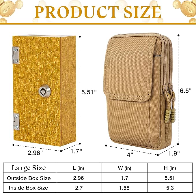 Acrylic Cash Box for Gamblers Extra Large, Gold Shimmering Winners Bank with Lock, 2 Keys, Slot, Storage Waist Bag, Portable Casino Cash Money Lock Box Safe, Money Holder, 1 Pack - Image 2