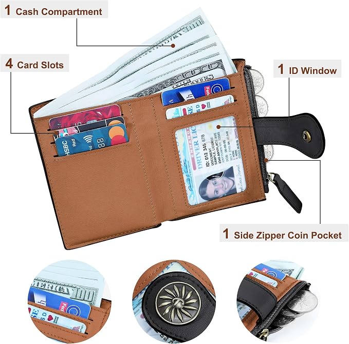 Tipmile Small Wallet Women Bifold RFID Blocking Card Holder Leather Wallets with Zipper Coin Pocket - Image 2