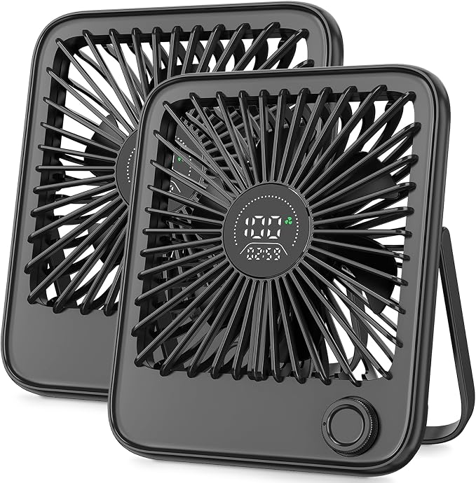 Ouddy Mode 2 Pack Small Desk Fan, Rechargeable Quiet Portable Travel Fan | 100 Wind Speeds Digital Display Black Personal Fans for Office Bedroom Home Outdoor by OuddyMode